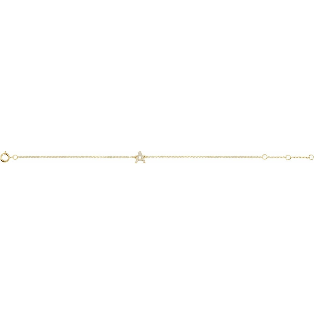Natural Mined Diamond Initial Bracelet in 14k Gold