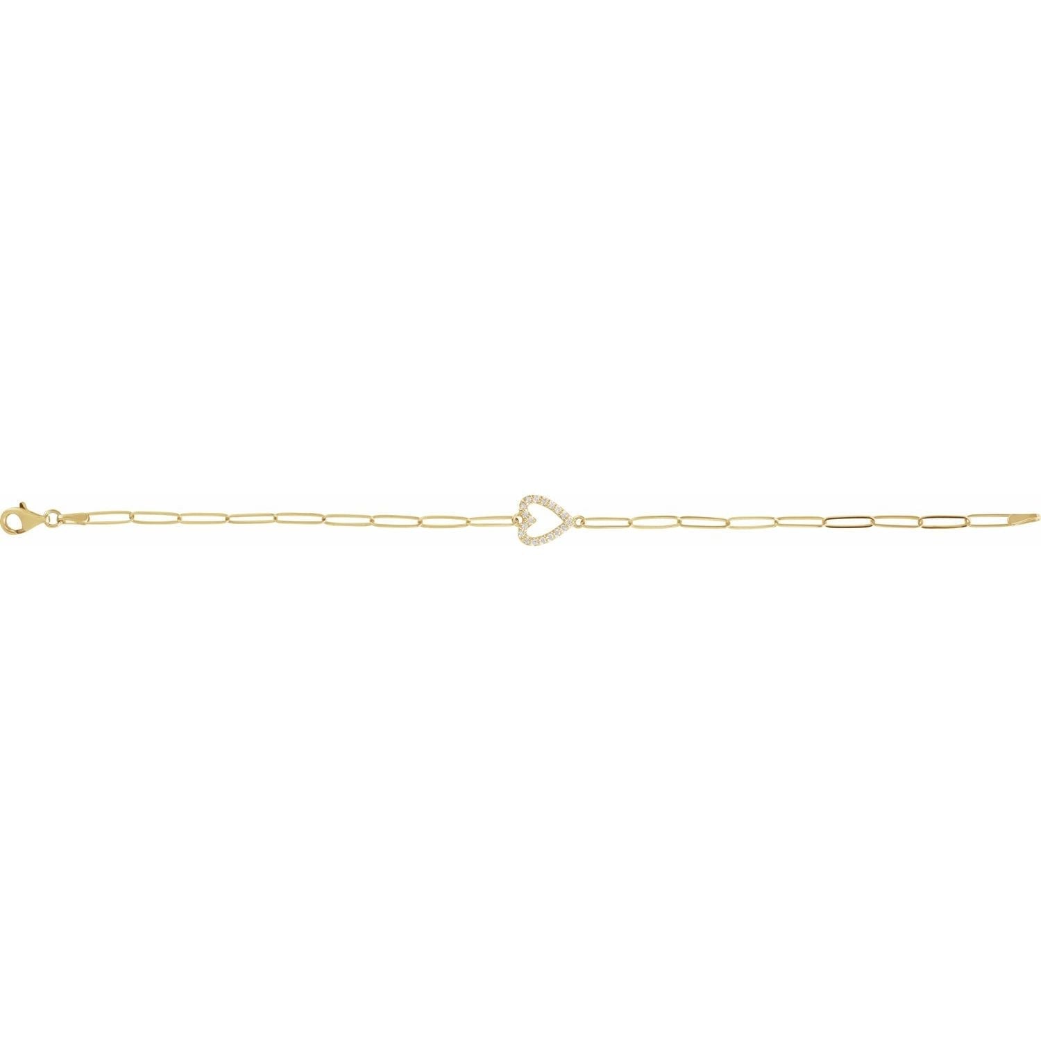 0.18ct Natural Mined Diamond Heart Symbol Paperclip Bracelet in 14k Gold