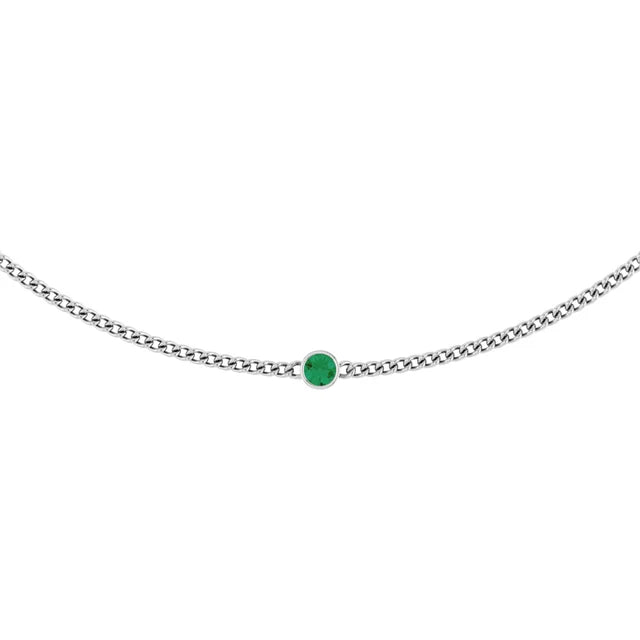 4mm Round cut Lab Grown Gemstone Curb Necklace in 14k Gold