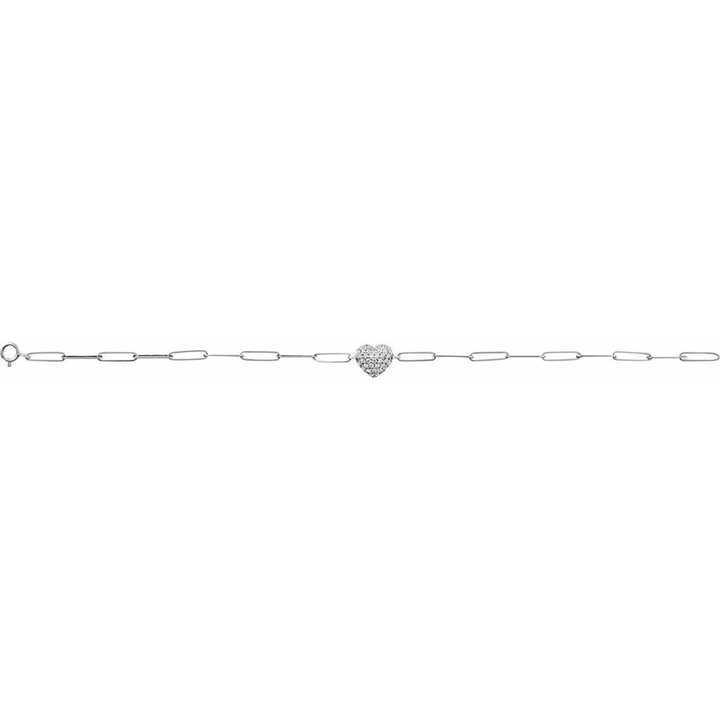 0.35ct Natural Mined Diamond Puffed Heart Paperclip Bracelet in 14k Gold