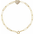 0.35ct Natural Mined Diamond Puffed Heart Paperclip Bracelet in 14k Gold