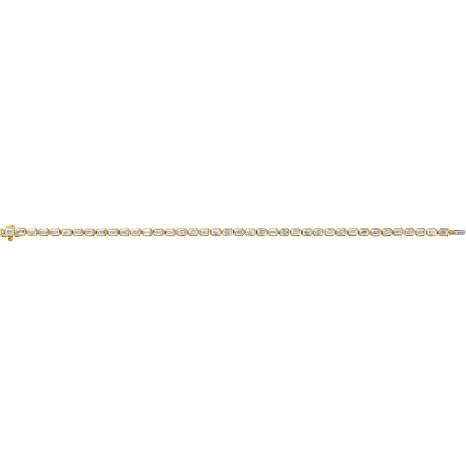 6.25ct Emerald cut Lab Grown Diamond Bezel Set Tennis Bracelet in 14k Gold