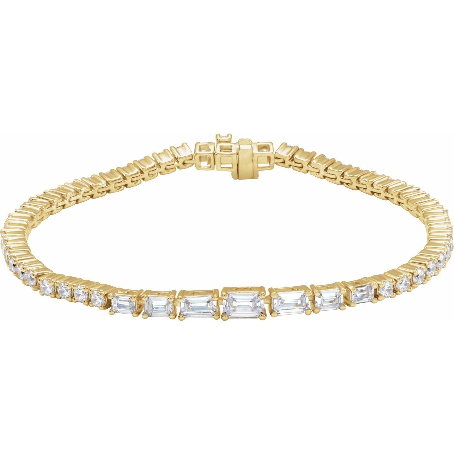 4.75ct Lab Grown Diamond Emerald cut East-West Graduated Tennis Bracelet in 14k Gold