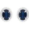 2.50ct Oval Lab Grown Sapphire & 0.50ct Lab Grown Diamond Halo Earrings
