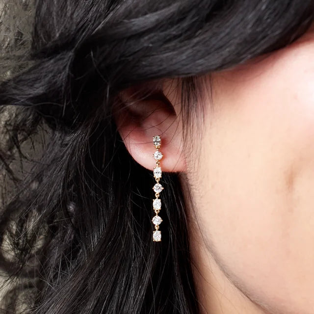 1.25ct Lab Grown Diamond Round and Oval Drop Earrings in 14k Gold