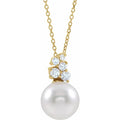 10mm Cultured Pearl & 0.25ctw Diamond Cluster Necklace in 14k Gold