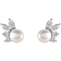 5.5mm Freshwater Pearl & Diamond Accented Earrings in 14k Gold