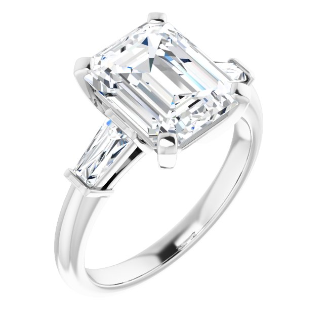 The Cassandra 3.40ctw Emerald and Baguette cut Lab Grown Diamond Trilogy Engagement Ring