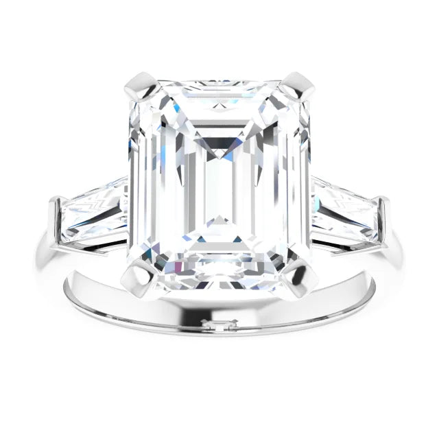 The Cassandra 4.40ctw Emerald and Baguette cut Lab Grown Diamond Trilogy Engagement Ring
