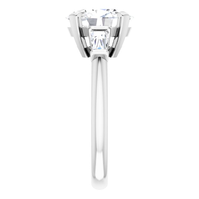 The Cassandra 2.40ctw Oval and Baguette cut Lab Grown Diamond Trilogy Engagement Ring