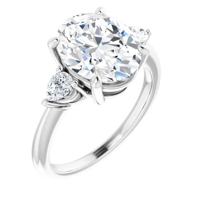 The Isla 3.40ctw Oval and Pear cut Lab Grown Diamond Trilogy Engagement Ring