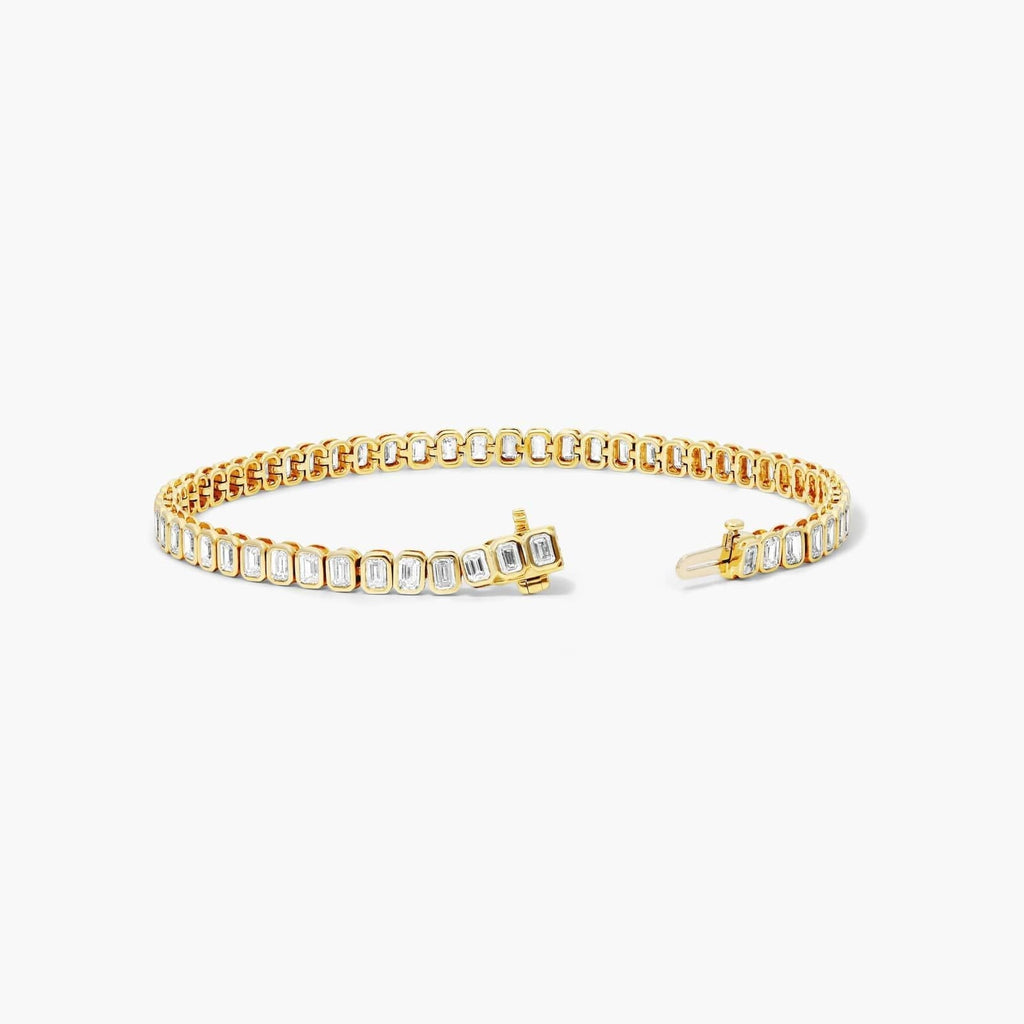 6.00ct Emerald cut Lab Grown Diamond North-South Bezel Set Tennis Bracelet in 14k Gold