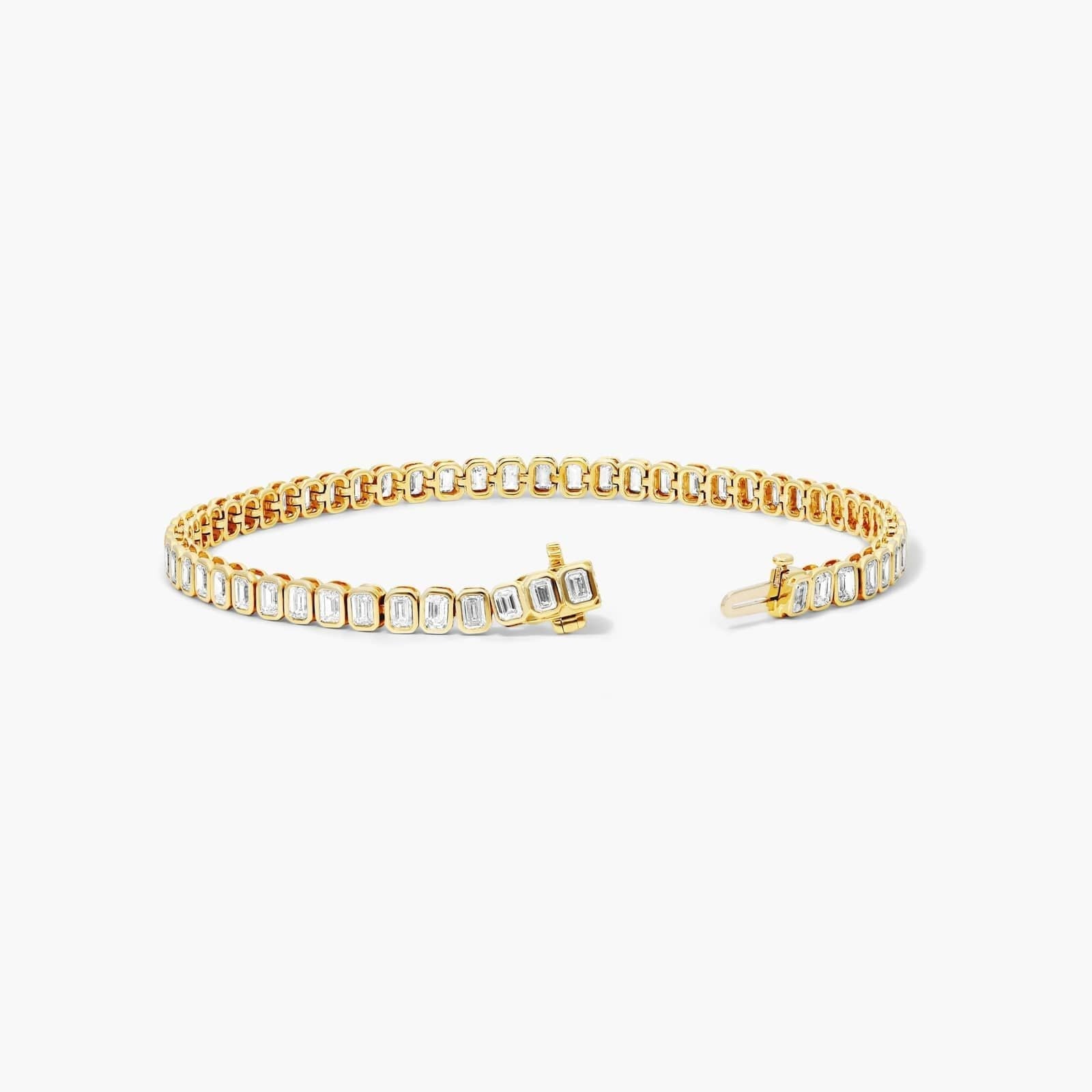 6.00ct Emerald cut Lab Grown Diamond North-South Bezel Set Tennis Bracelet in 14k Gold