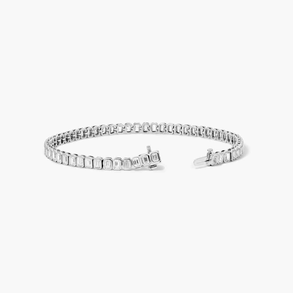 6.00ct Emerald cut Lab Grown Diamond North-South Bezel Set Tennis Bracelet in 14k Gold