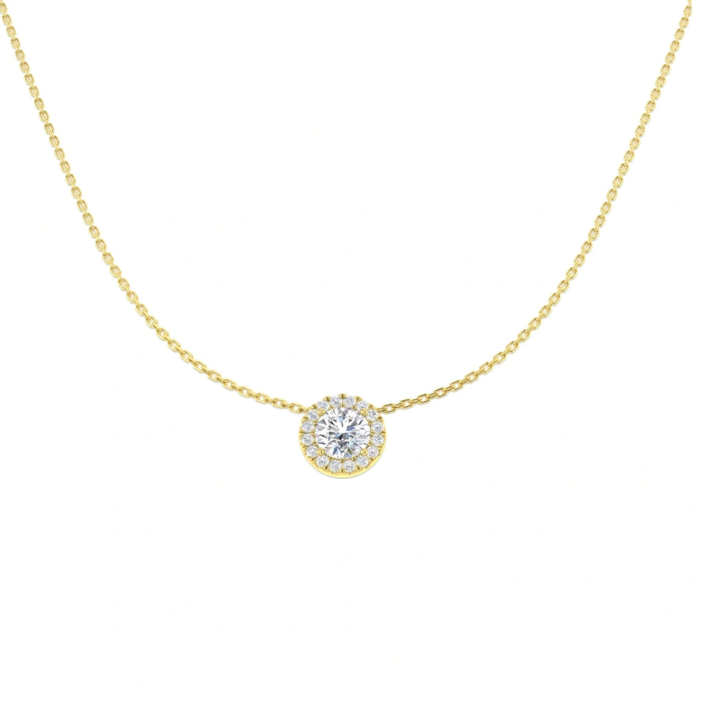 0.67ct Round Halo Lab Grown Diamond Necklace in 9k Gold