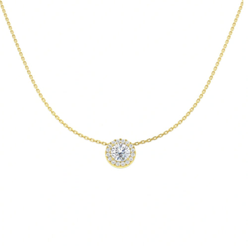 0.67ct Round Halo Lab Grown Diamond Necklace in 9k Gold