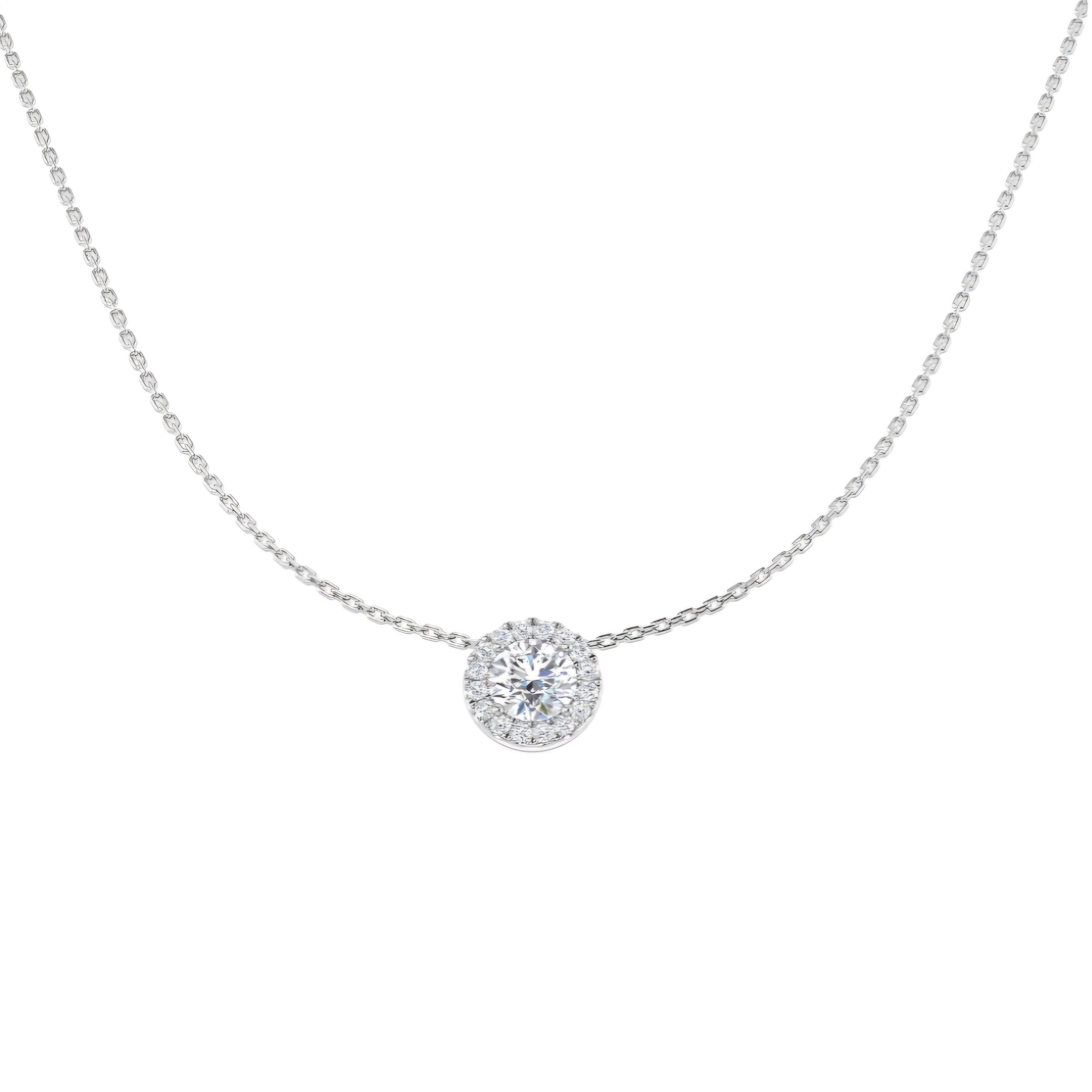 1.30ct Round Halo Lab Grown Diamond Necklace in 9k Gold