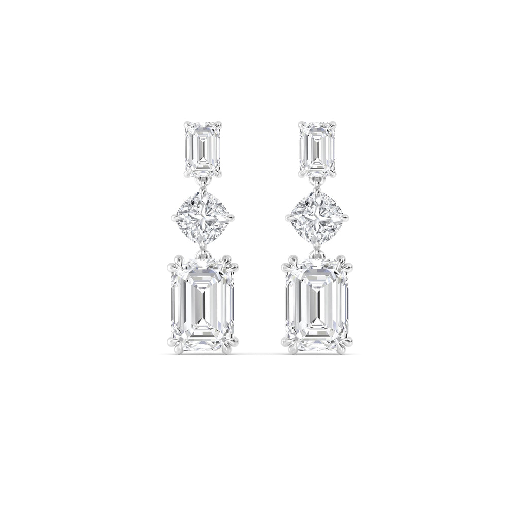 15.00ct Emerald and Cushion cut Lab Grown Diamond Exceptional Trilogy Earrings