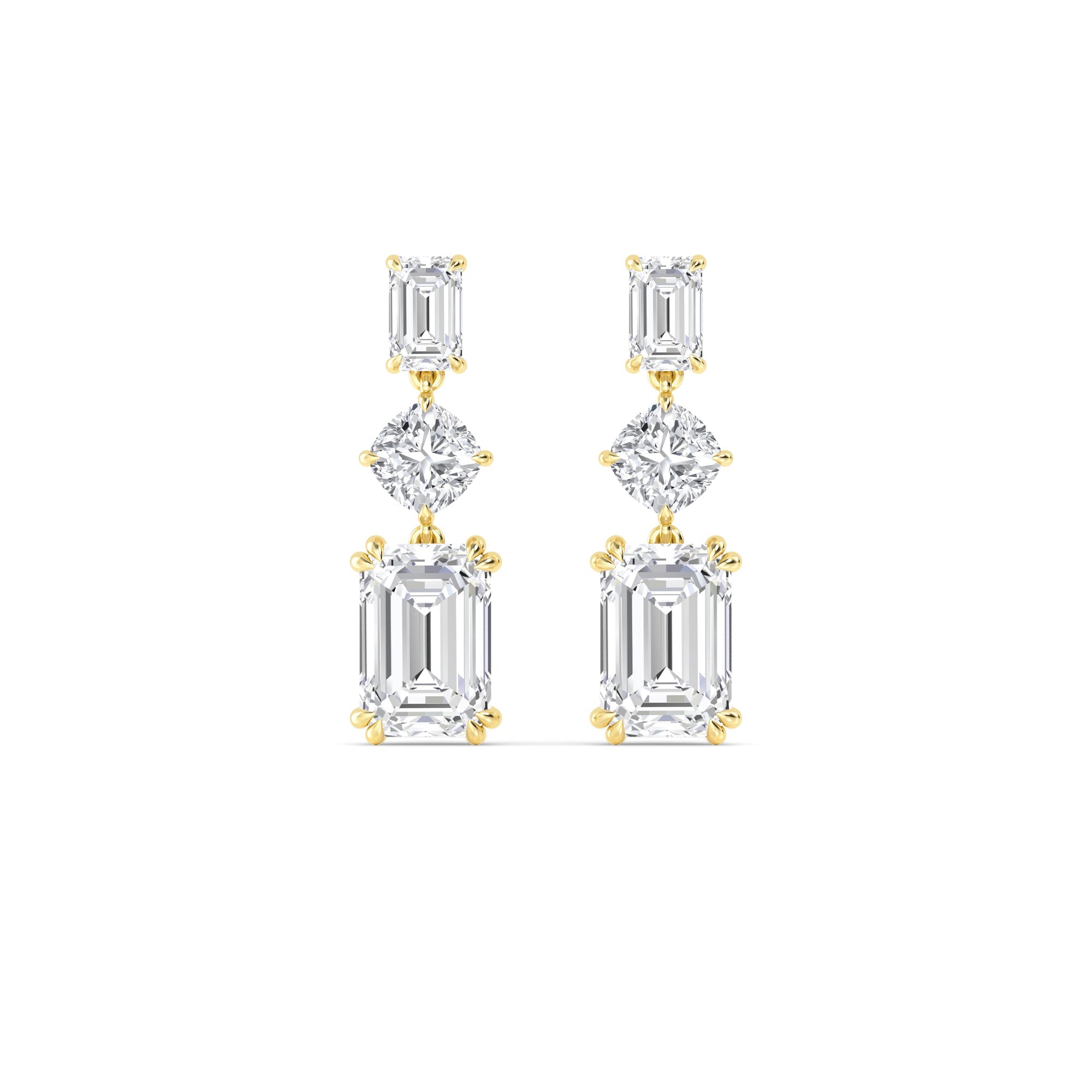 15.00ct Emerald and Cushion cut Lab Grown Diamond Exceptional Trilogy Earrings