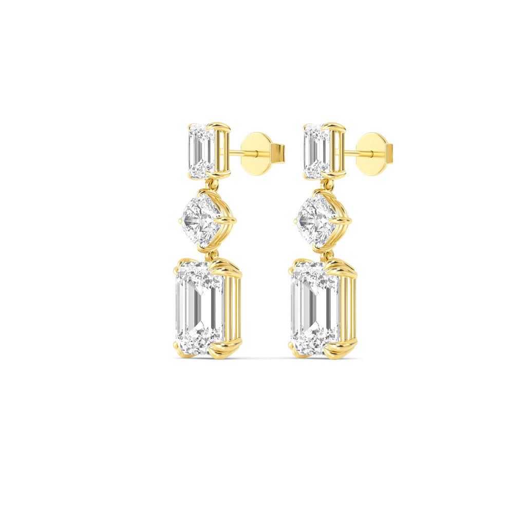 15.00ct Emerald and Cushion cut Lab Grown Diamond Exceptional Trilogy Earrings
