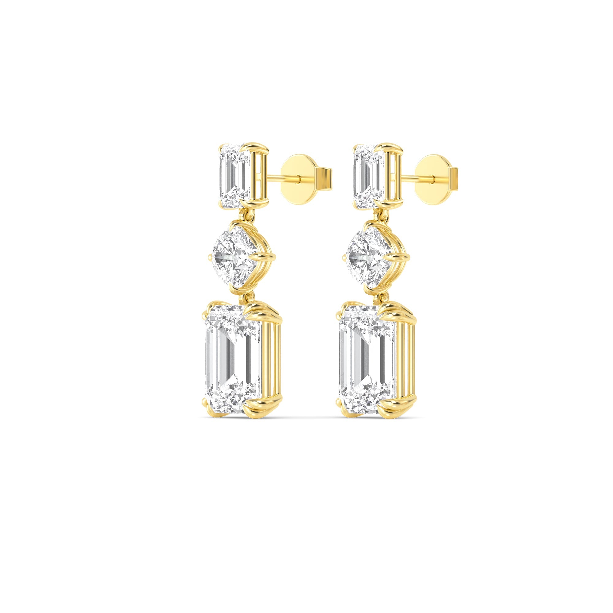 15.00ct Emerald and Cushion cut Lab Grown Diamond Exceptional Trilogy Earrings