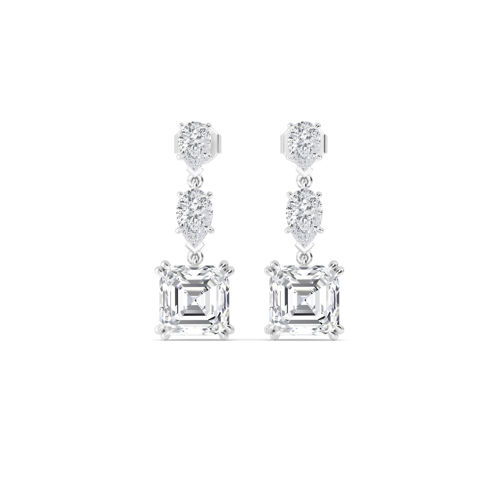 12.75ct Asscher and Pear cut Lab Grown Diamond Exceptional Drop Earrings