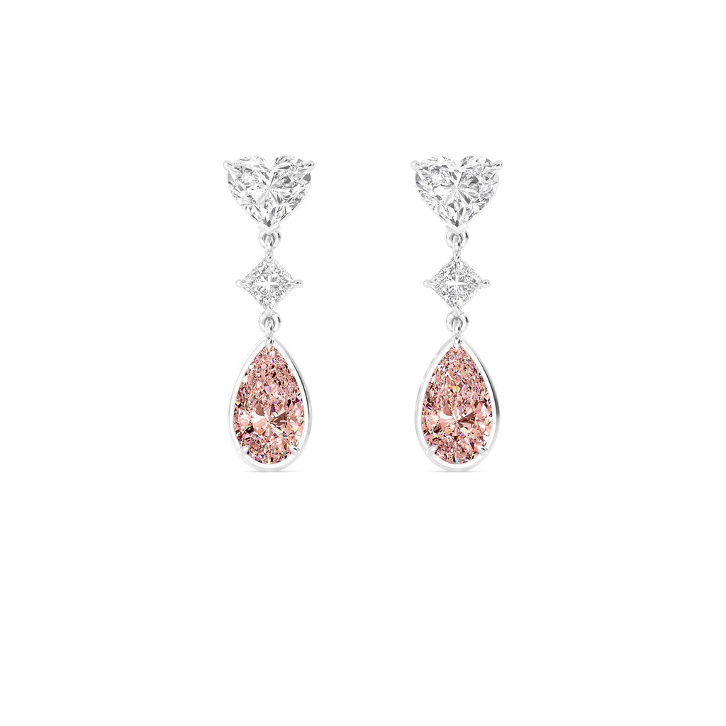 10.36ct Heart Princess and Pink Pear cut Lab Grown Diamond Exceptional Trilogy Earrings