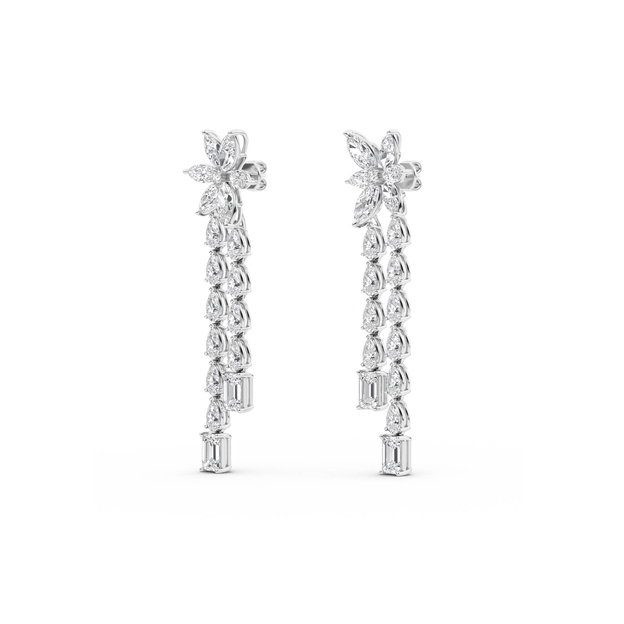 9.06ct Marquise Pear and Emerald cut Lab Grown Diamond Floral Exceptional Earrings