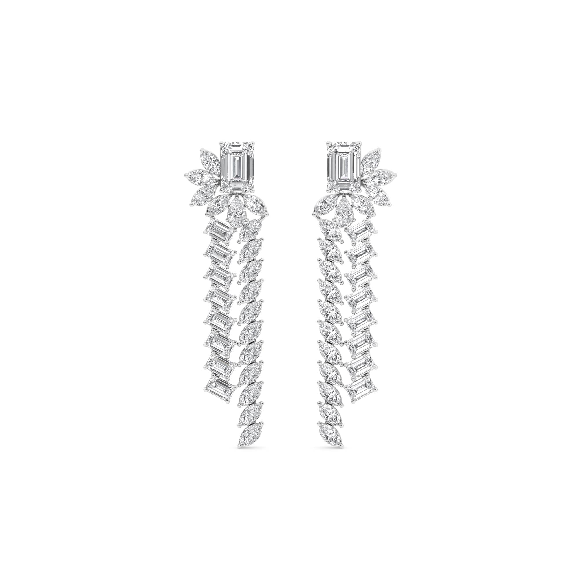 10.37ct Emerald Marquise and Pear cut Lab Grown Diamond Floral Exceptional Earrings