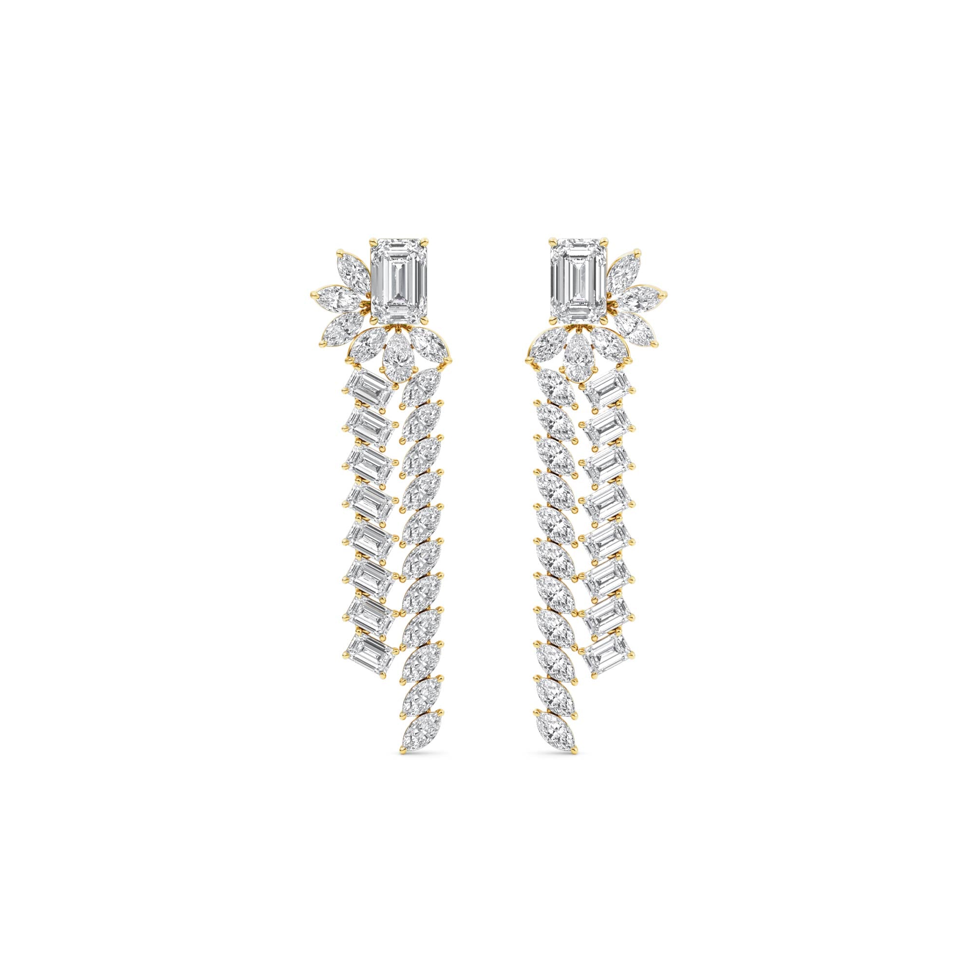 10.37ct Emerald Marquise and Pear cut Lab Grown Diamond Floral Exceptional Earrings