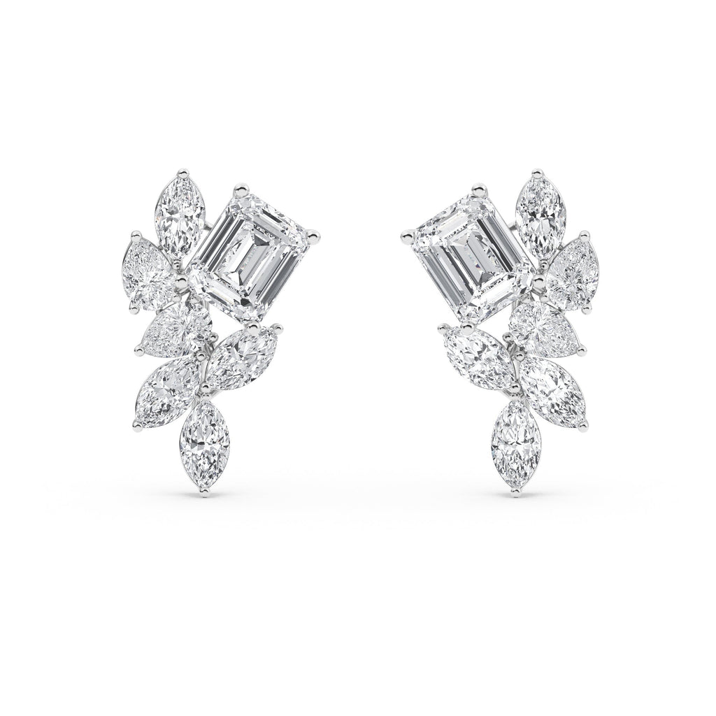 13.88ct Emerald Marquise and Pear cut Lab Grown Diamond Floral Exceptional Earrings
