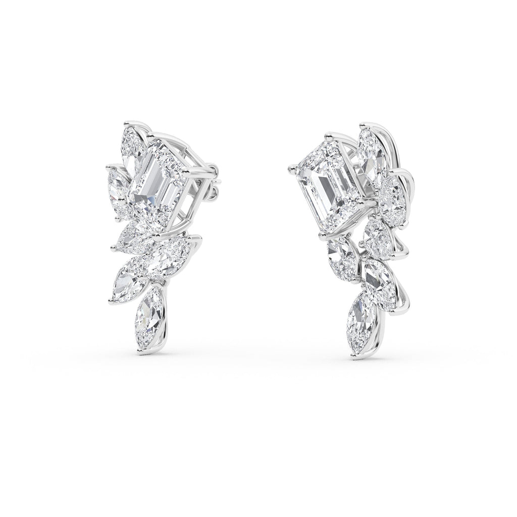 13.88ct Emerald Marquise and Pear cut Lab Grown Diamond Floral Exceptional Earrings