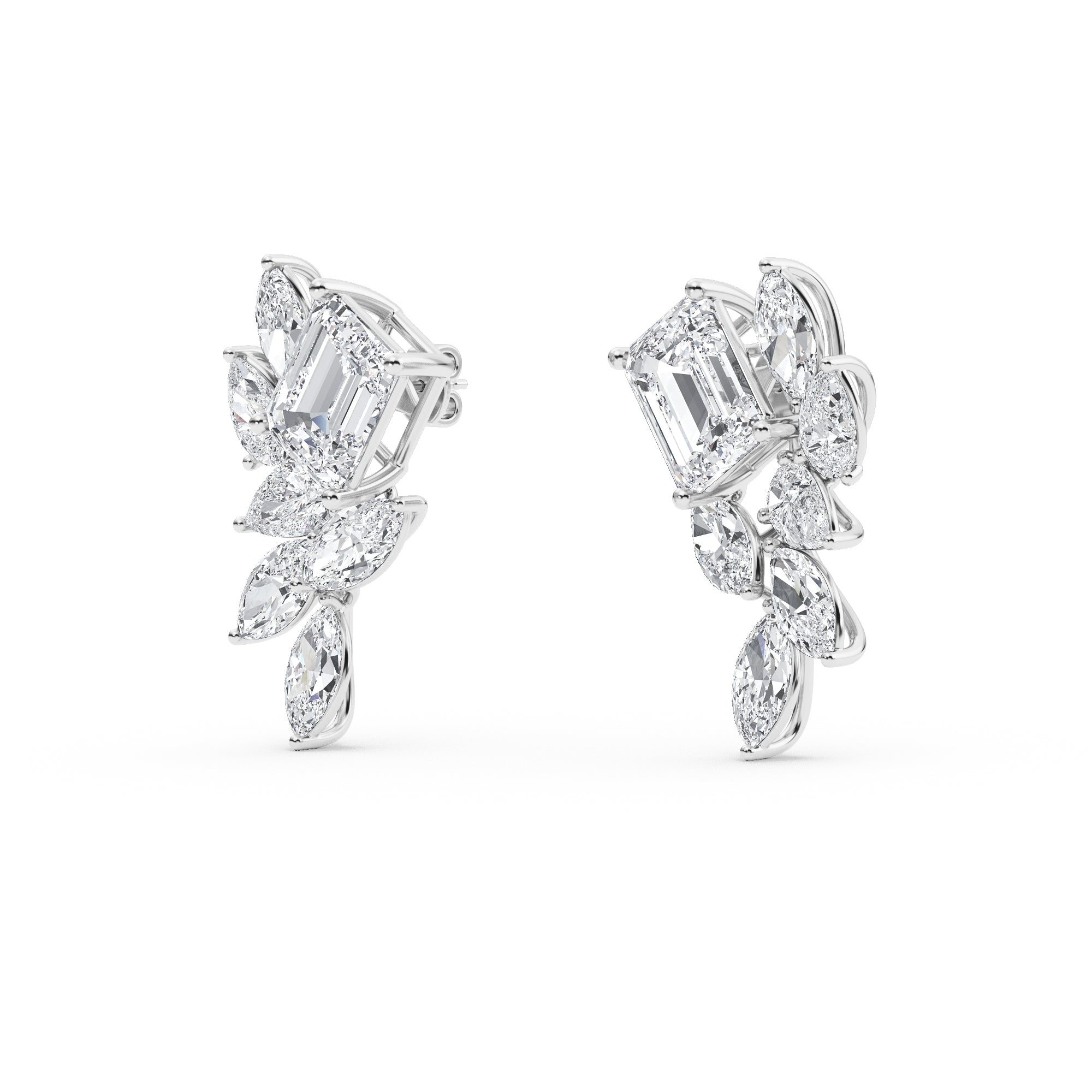 13.88ct Emerald Marquise and Pear cut Lab Grown Diamond Floral Exceptional Earrings