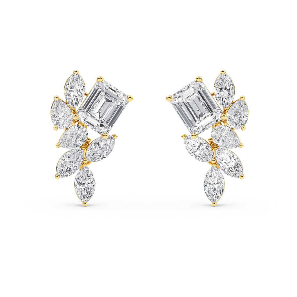 13.88ct Emerald Marquise and Pear cut Lab Grown Diamond Floral Exceptional Earrings