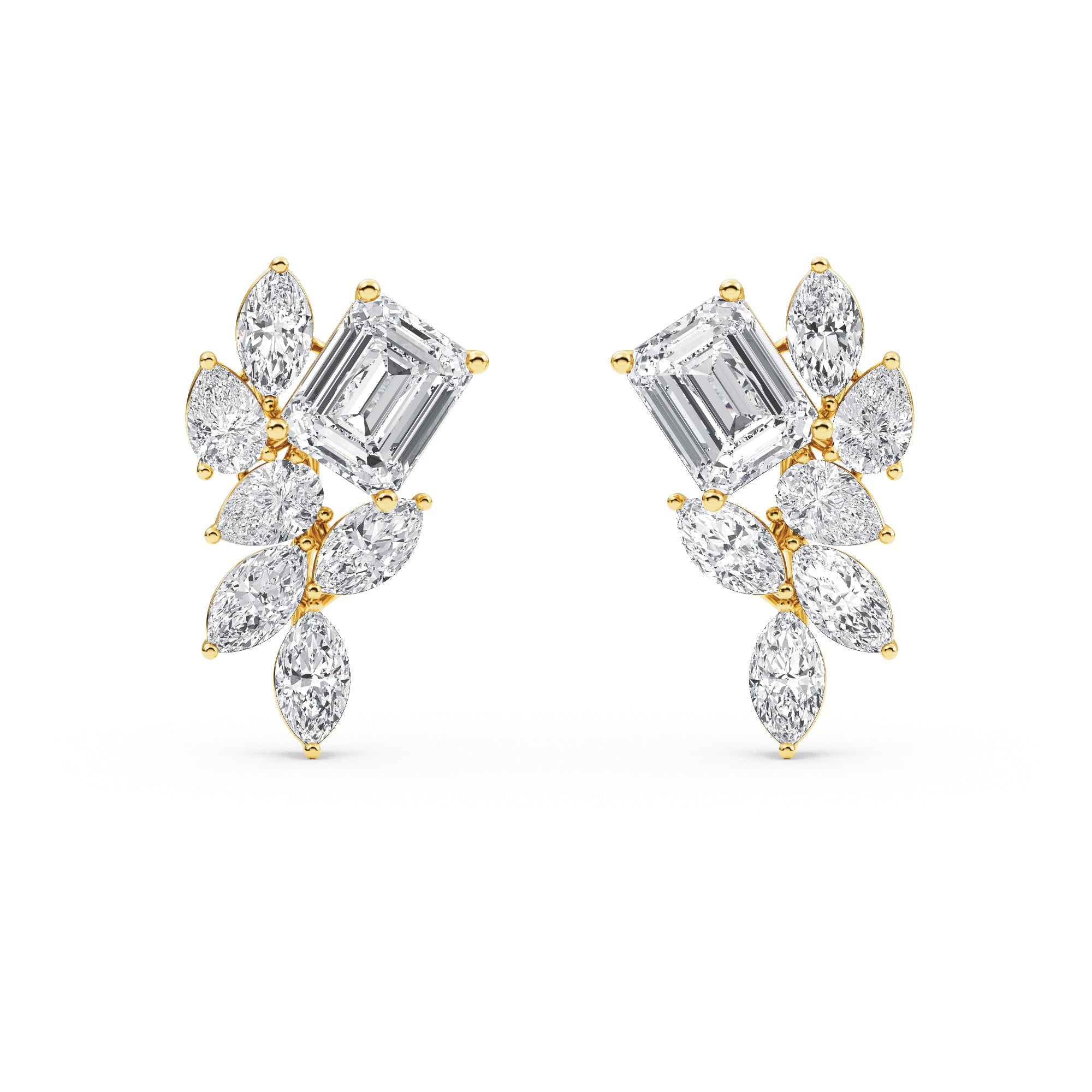 13.88ct Emerald Marquise and Pear cut Lab Grown Diamond Floral Exceptional Earrings