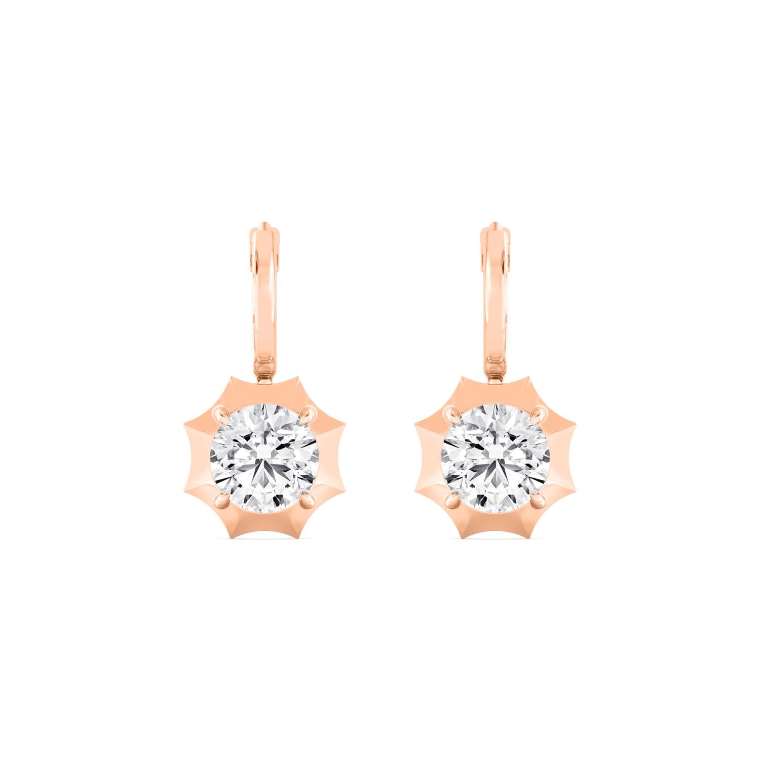 4.00ct Round Lab Grown Diamond Georgian Cut Down Drop Hoop Earrings