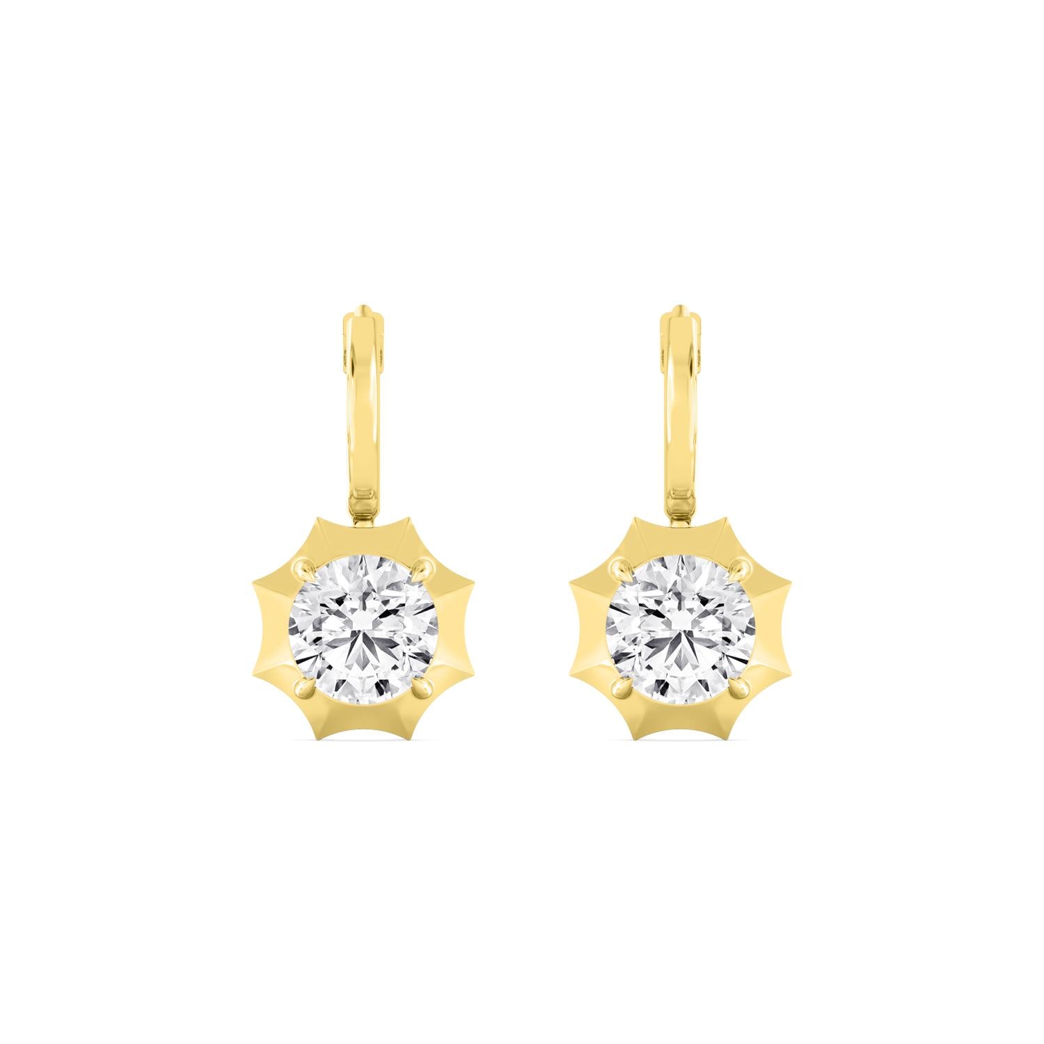 4.00ct Round Lab Grown Diamond Georgian Cut Down Drop Hoop Earrings