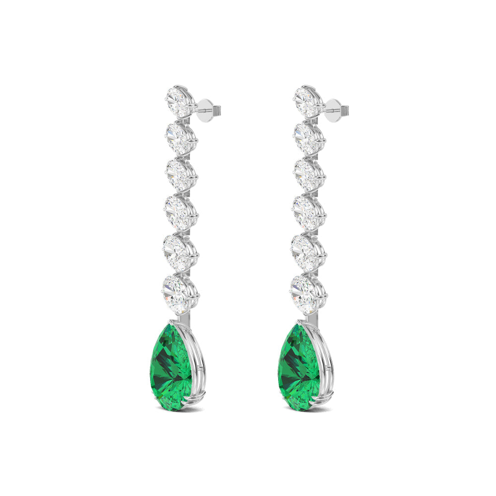 10.40ct Oval Lab Grown Emerald and Diamond Exceptional Drop Earrings