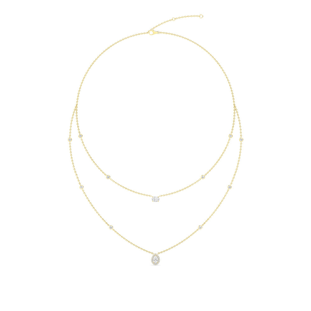 1.75ct Round Oval and Pear Halo Lab Grown Diamond Layered Necklace