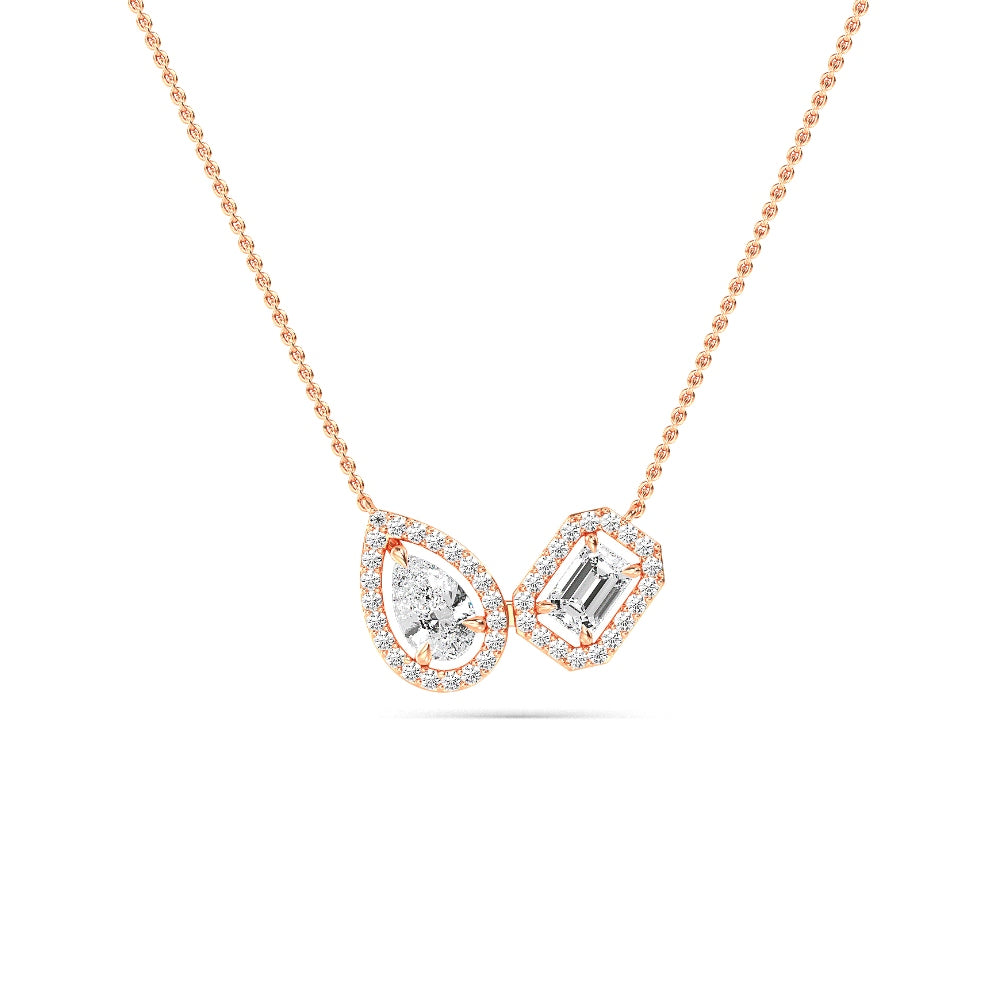 1.42ctw Emerald and Pear Lab Grown Diamond Toi et Moi Halo Necklace