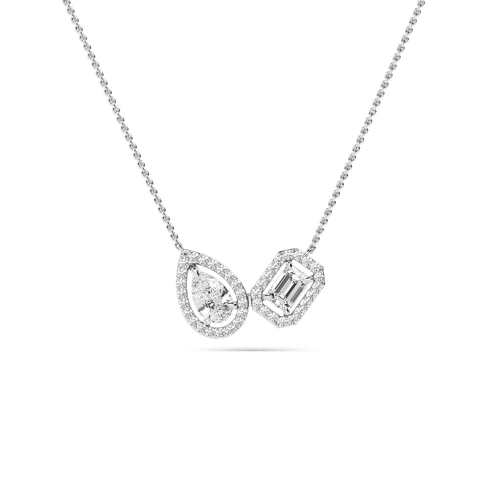 1.42ctw Emerald and Pear Lab Grown Diamond Toi et Moi Halo Necklace