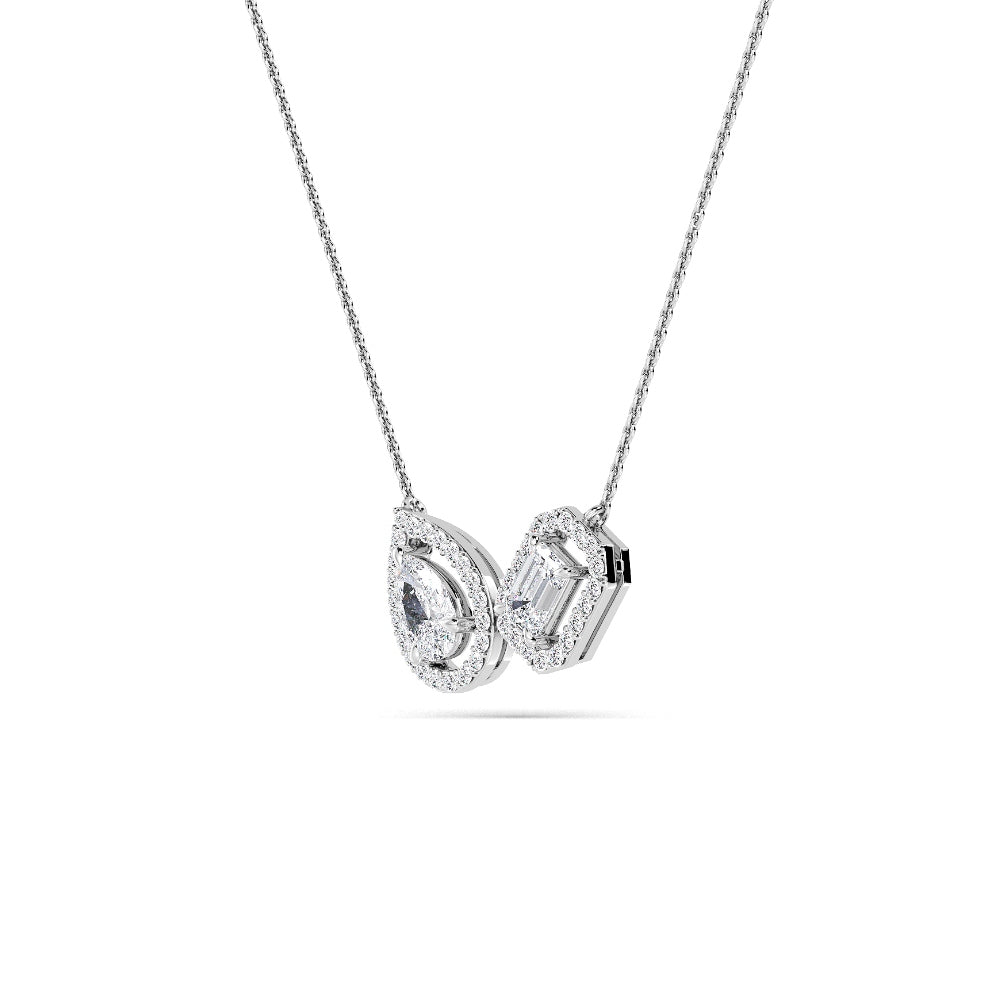 1.42ctw Emerald and Pear Lab Grown Diamond Toi et Moi Halo Necklace