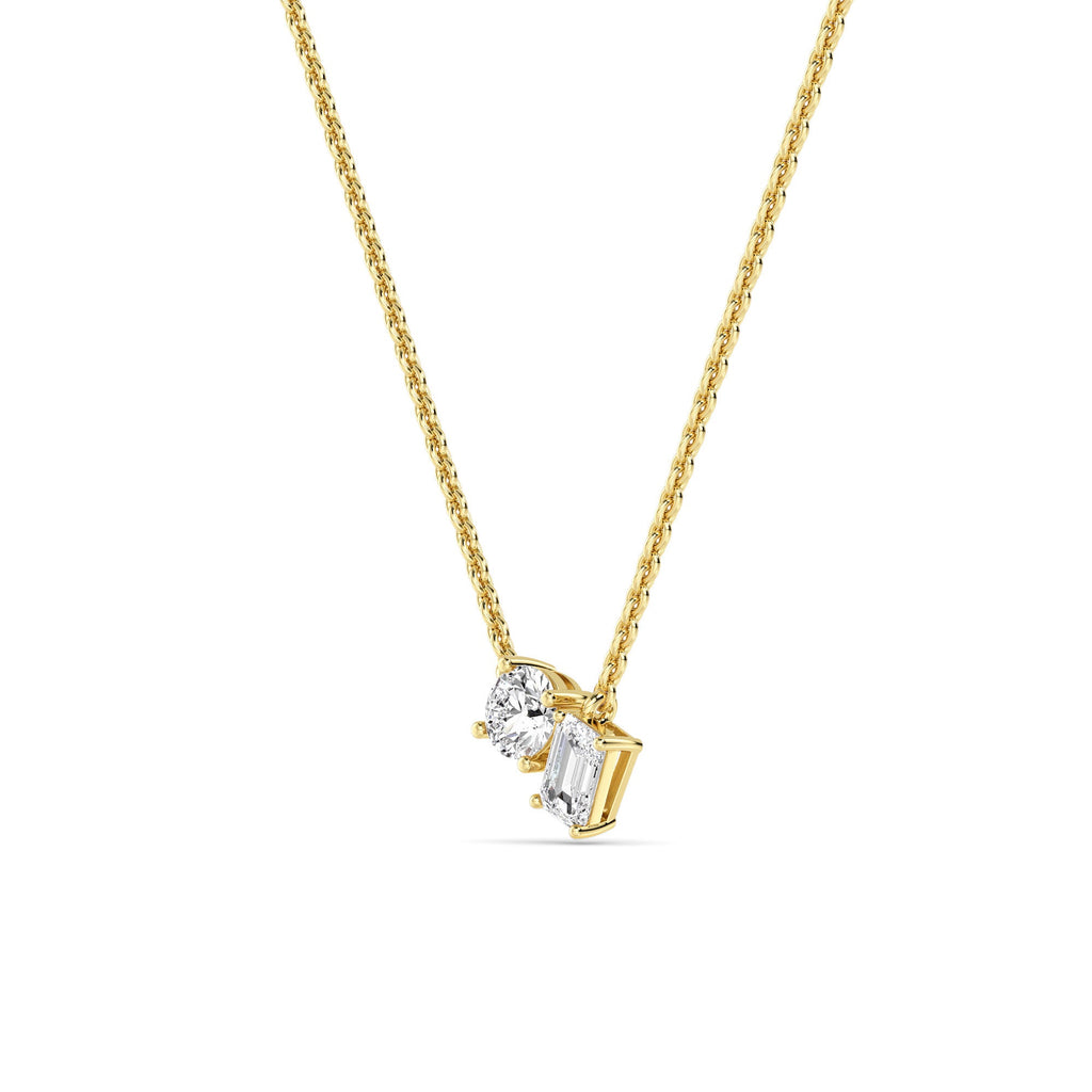 0.91ctw Emerald and Round Lab Grown Diamond Toi et Moi Necklace