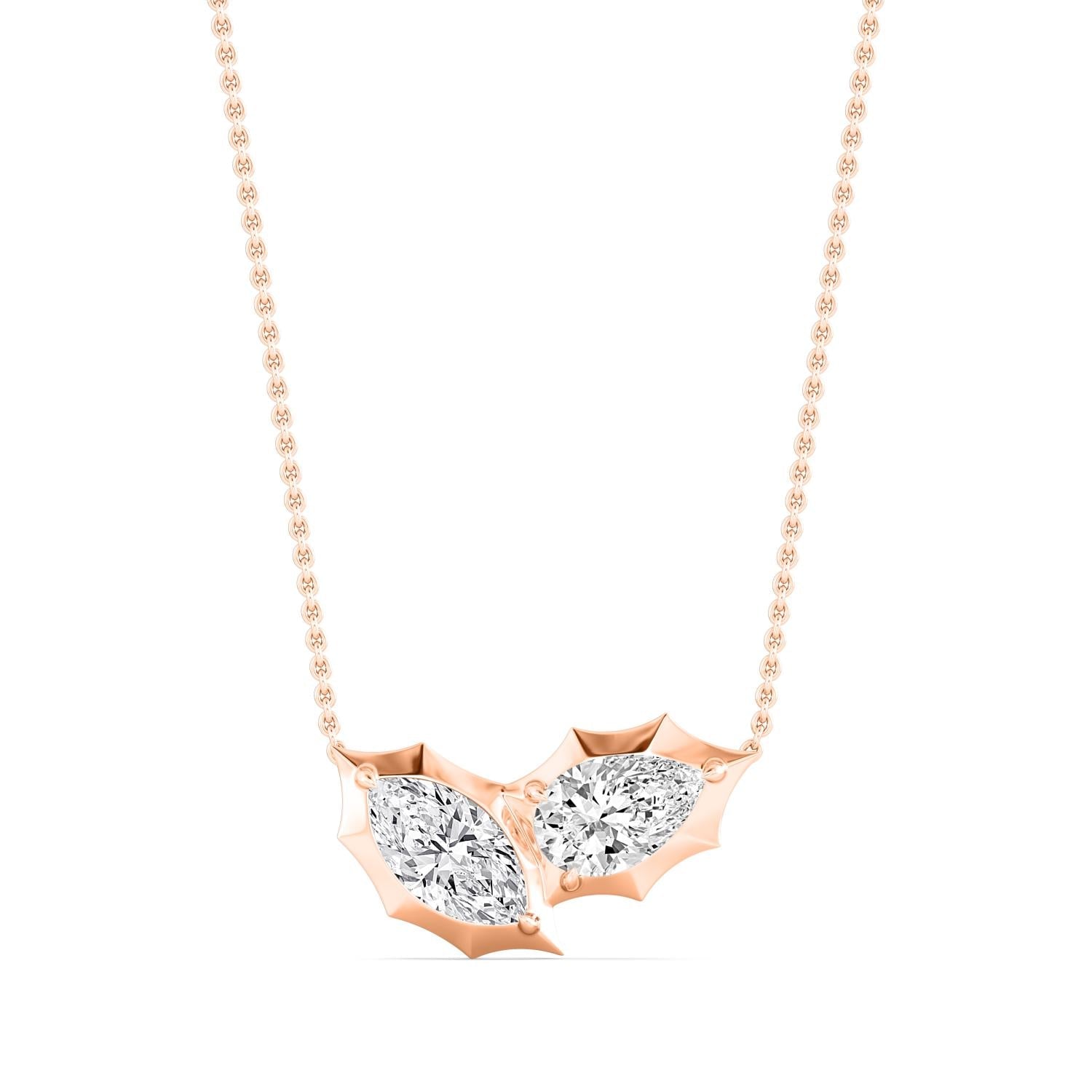 2.00ctw Oval and Marquise Lab Grown Diamond Georgian Cut Down Two Stone Necklace