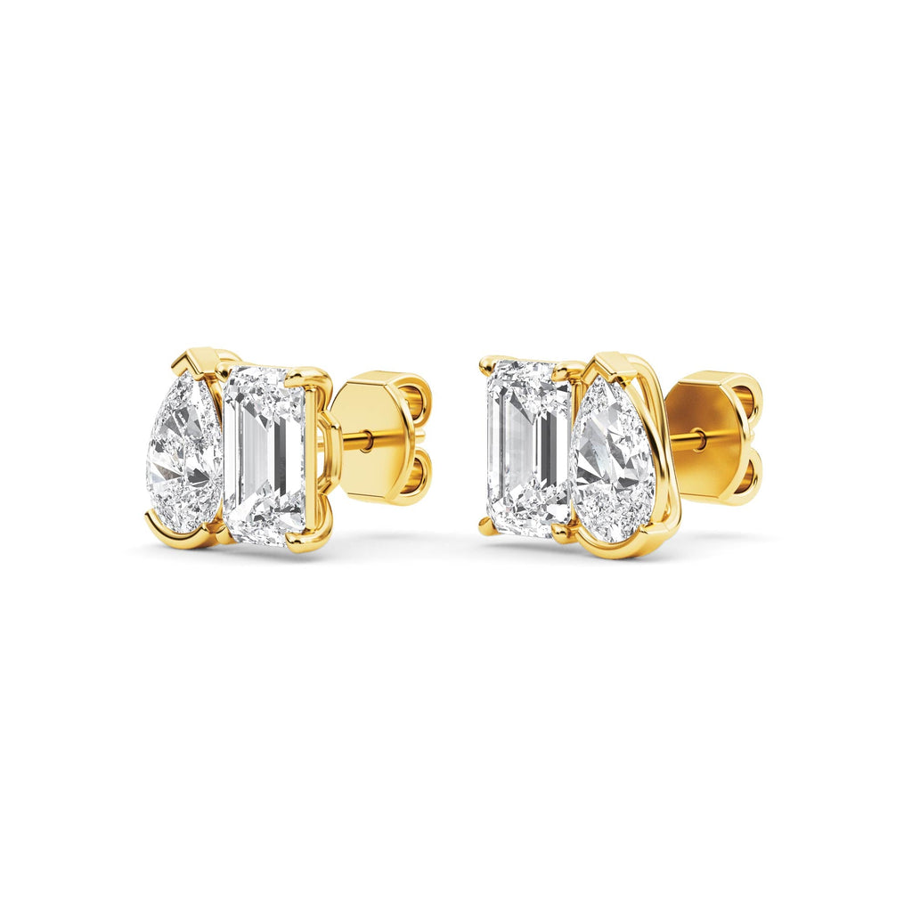 2.94ct Toi et Moi Pear and Emerald cut Lab Grown Diamond Earrings