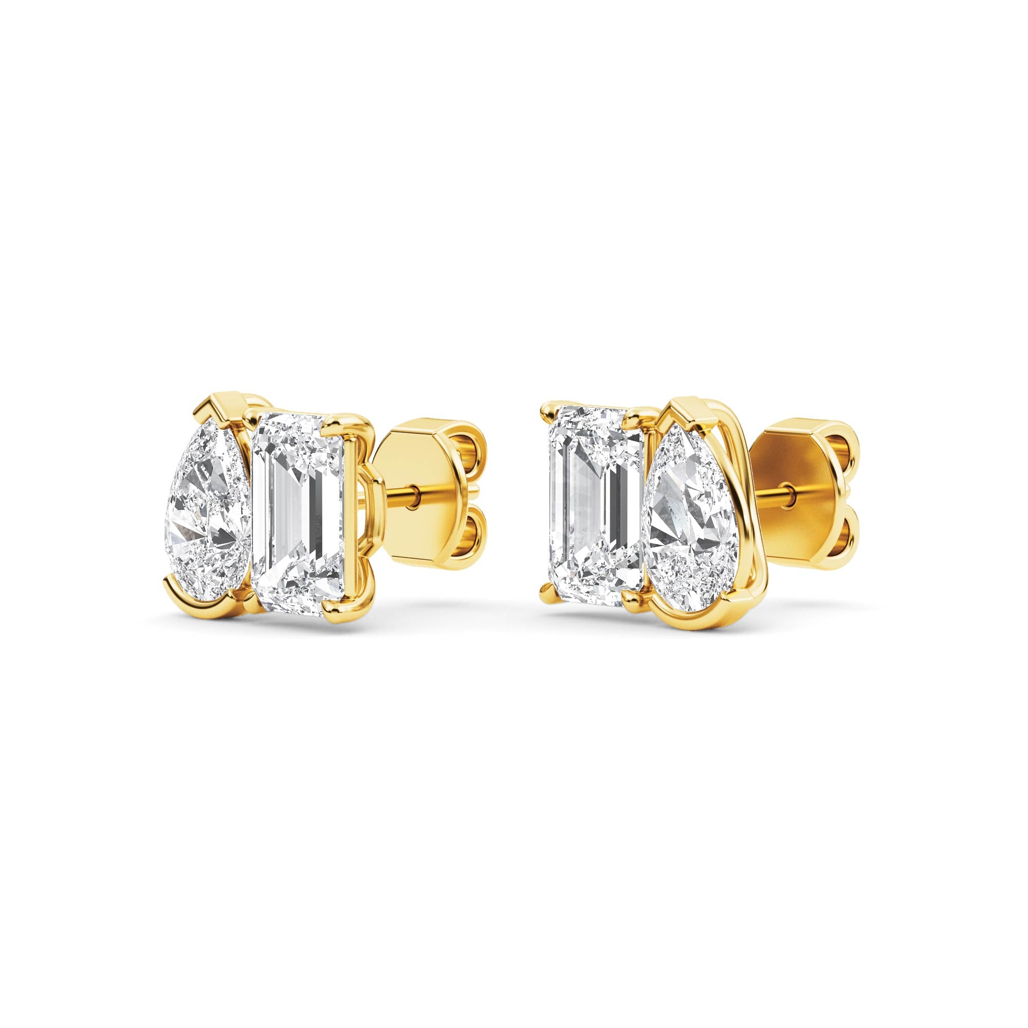 2.94ct Toi et Moi Pear and Emerald cut Lab Grown Diamond Earrings