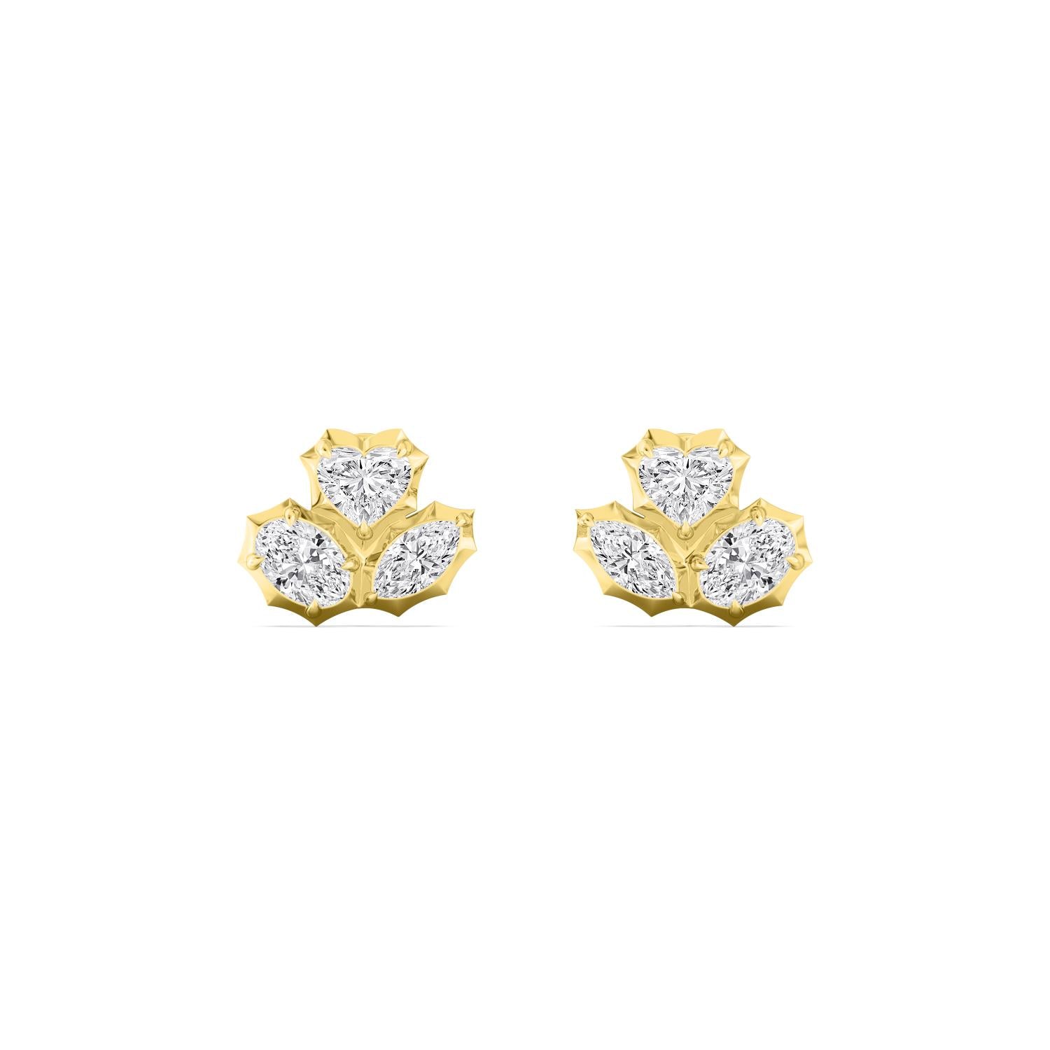 1.90ct Heart Marquise and Oval cut Lab Grown Diamond Georgian Cut Down Cluster Earrings