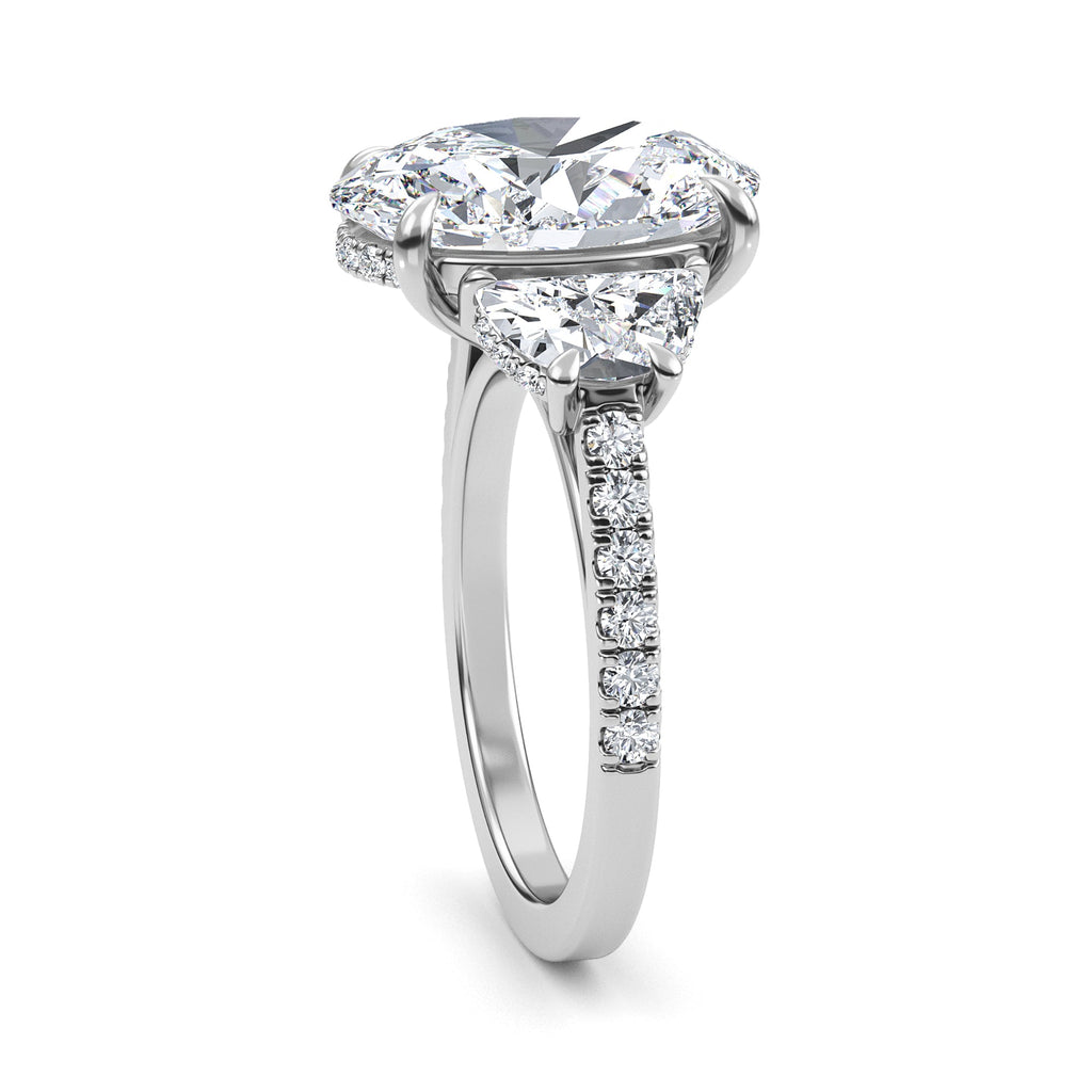 9.46ctw Oval and Half Moon cut Lab Grown Diamond Exceptional Trilogy Engagement Ring