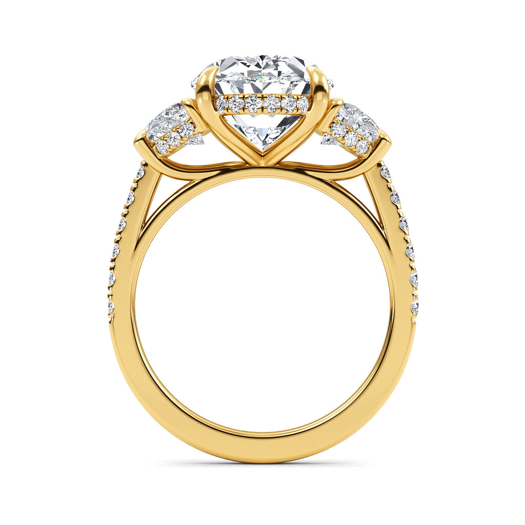 9.46ctw Oval and Half Moon cut Lab Grown Diamond Exceptional Trilogy Engagement Ring