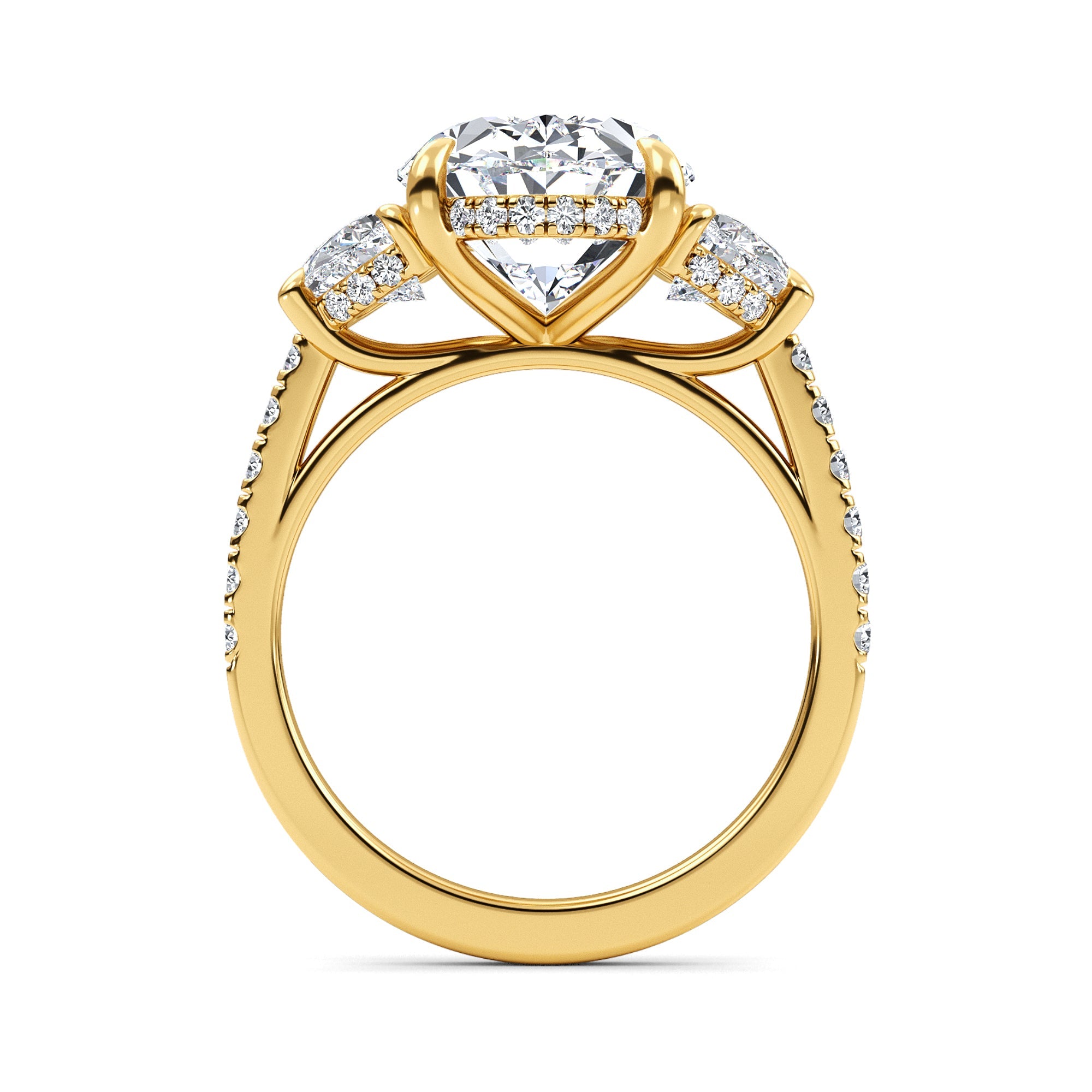 9.46ctw Oval and Half Moon cut Lab Grown Diamond Exceptional Trilogy Engagement Ring